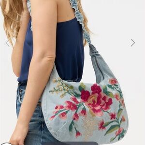 Johnny Was Sunnie Ruched Strap Denim Crossbody Bag